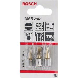 Набор бит 25 мм 3 шт прямой шлиц TIN SET, BOSCH, 2607001751